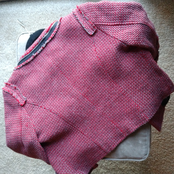 Hinge Red Tweed Crop Women Jacket Wool Size Medium - Picture 6 of 9